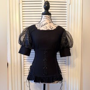 Chic Black Lace Puff Sleeve Blouse